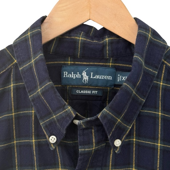 RALPH LAUREN Men’s Classic Fit Heavy Cotton Navy Plaid Button Down Shirt Size XL - Picture 2 of 16